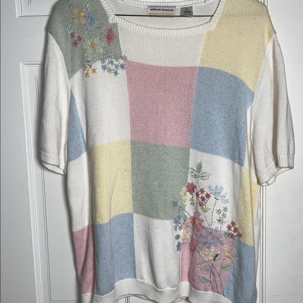 Alfred Dunner Pastel Colorblock Sweater Embroidered Floral  2X Easter - Picture 3 of 6